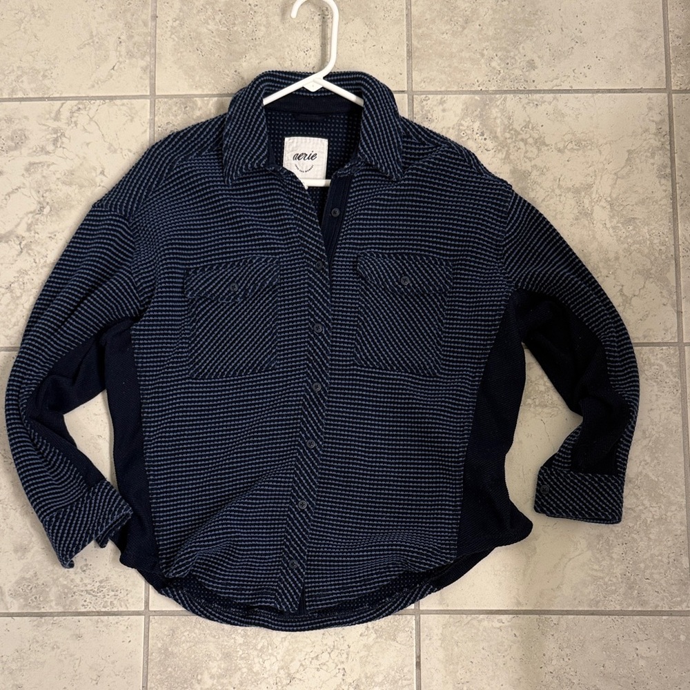 aerie Navy two tone Blue waffle Button-Up Shirt